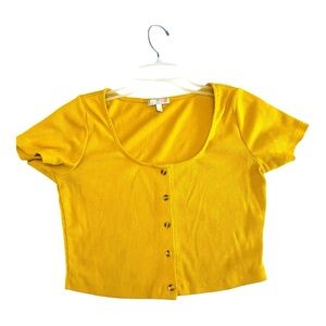 Gianni Bini Yellow Crop Buttoned Blouse